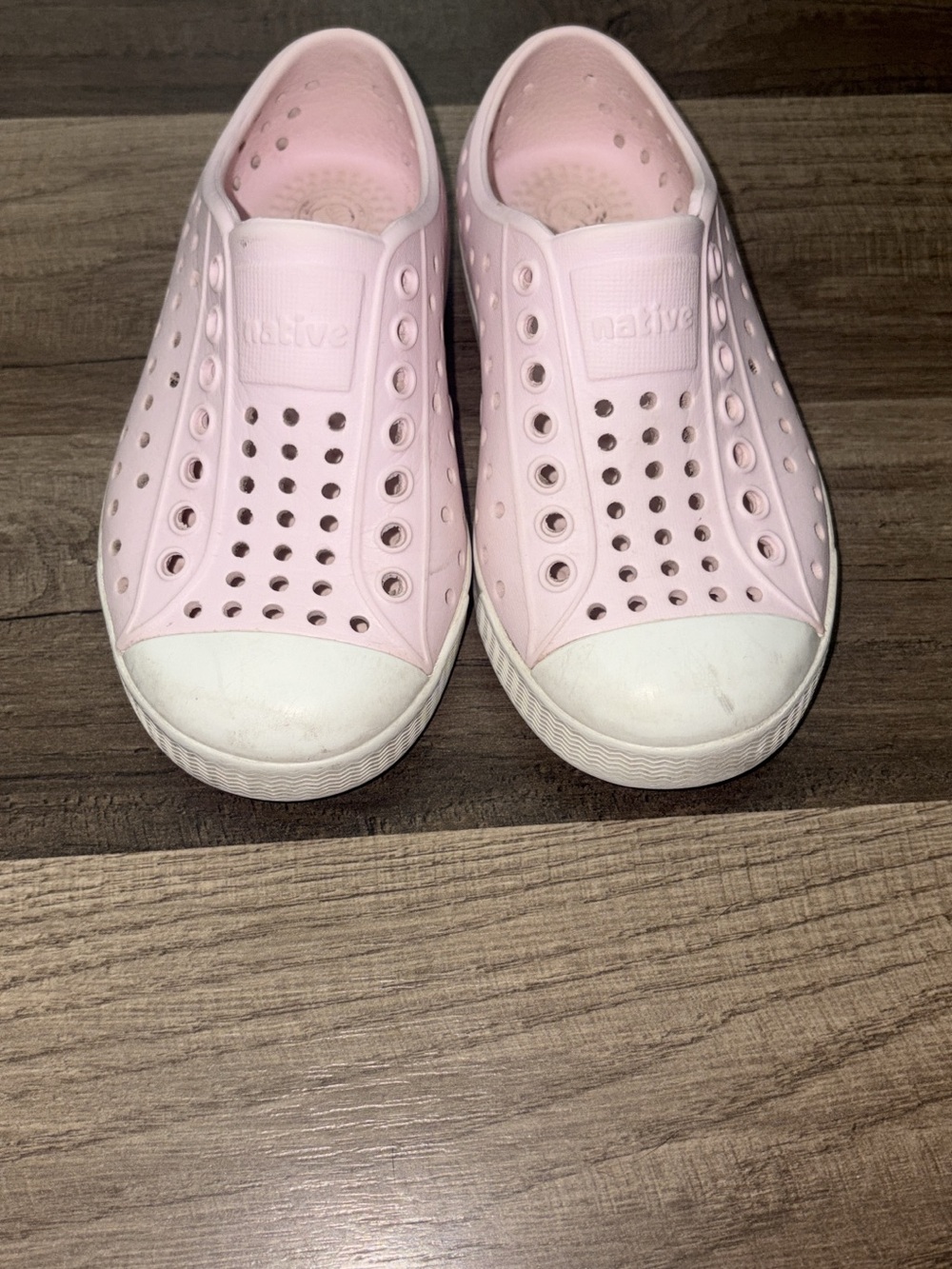 Native Pink Kids Slip-On Shoes with White Toe Caps
